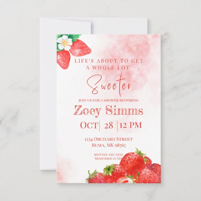 Convite Red Strawberry Themed Chá Invite (Frente)