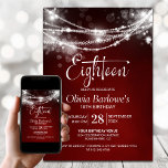 Convite Red String Lights 18th Festa de aniversário<br><div class="desc">Elevem a celebração do marco do seu convidado de honra com este 18º convite de aniversário vermelho. Estipulosamente moderno, ele dá o tom perfeito para uma noite inesquecível. Personalizar os convites é uma brisa, basta preencher os detalhes essenciais usando os modelos de texto fornecidos. Você pode escolher entre vários tipos...</div>