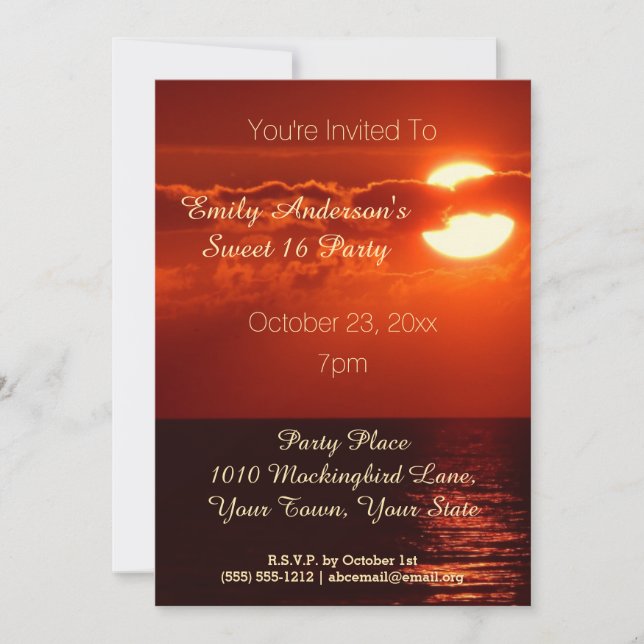 Convite Red Sunset Summer Theme Sweet 16 Aniversário (Frente)