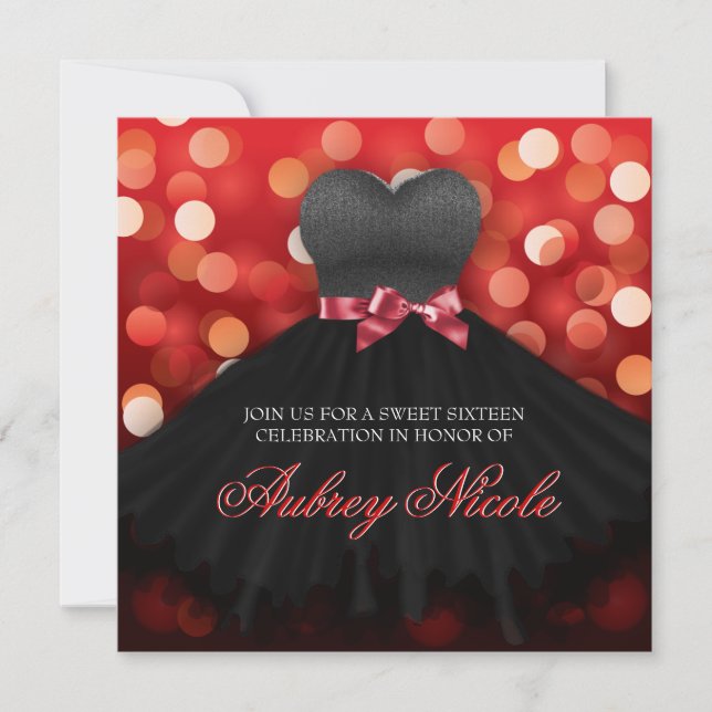 Convite Red Sweet 16 Black Dress Aniversário Convide (Frente)
