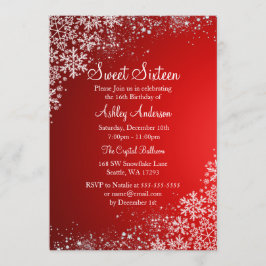 Convite Red Sweet 16 Winter Wonderland Sparkle Snowflakes