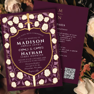 Convite Red Sword Shield Fantasy Casamento Código QR