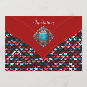 Convite Red Teal Sequin All Occasion Party Modelo
