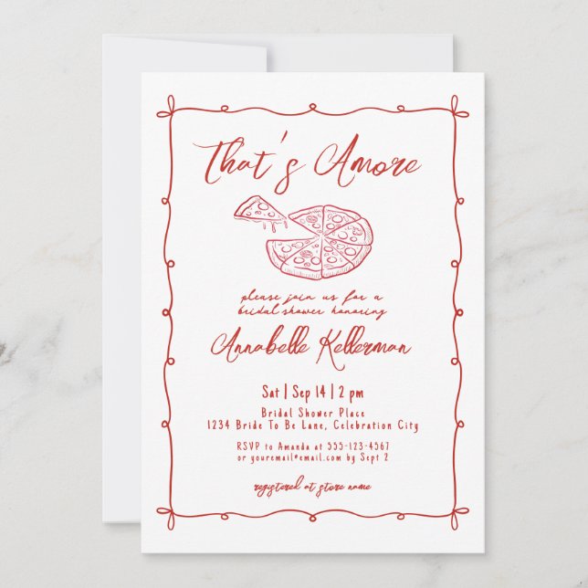 Convite Red That's Amore Hand Drawn Bridal Shower (Frente)