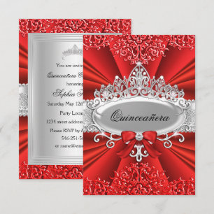 Convite Red Tiara & Damask Quinceanera Invite
