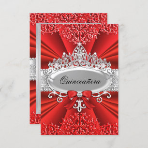 Convite Red Tiara & Damask Quinceanera Invite