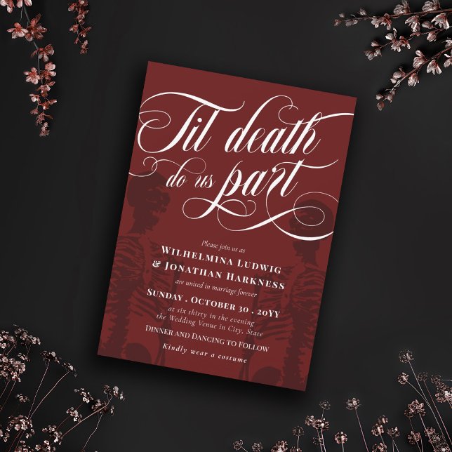 Convite Red Til Death Nos Part Skeleton Gótico Casamento (Criador carregado)