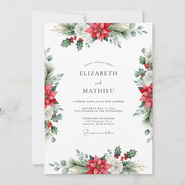 Convite Red Traditional Winter Wedding (Frente)