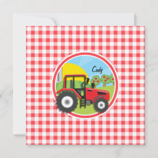 Convite Red Trator em Red and White Gingham