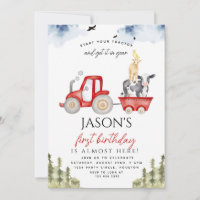 Red Trator Farm Animal primeiro aniversario Party