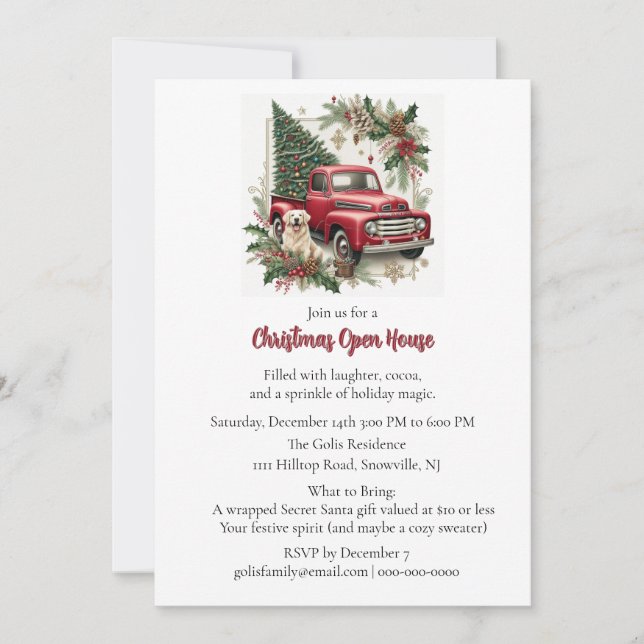 Convite Red Truck Christmas Open House Invitation (Frente)