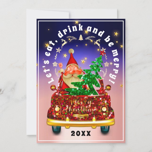 Convite Red Truck Merry Christmas Tree Brunch Dinner Rose (Verso)