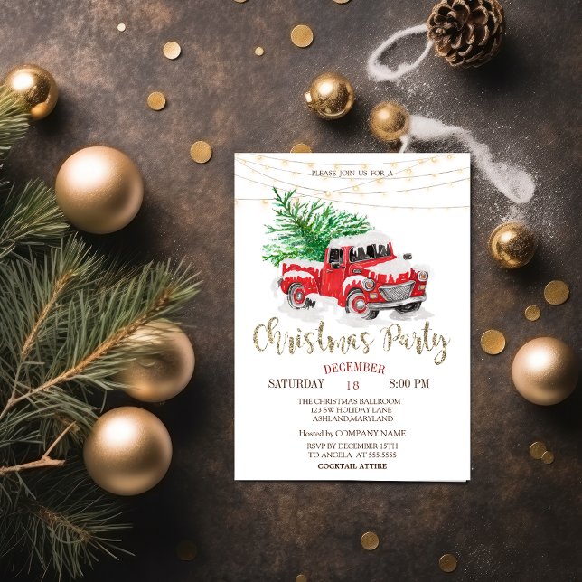 Convite Red Truck Pine Tree Snow, Noite de Natal (Criador carregado)