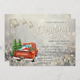 Convite Red Truck Pine Trees Bokeh Snowflakes Natal