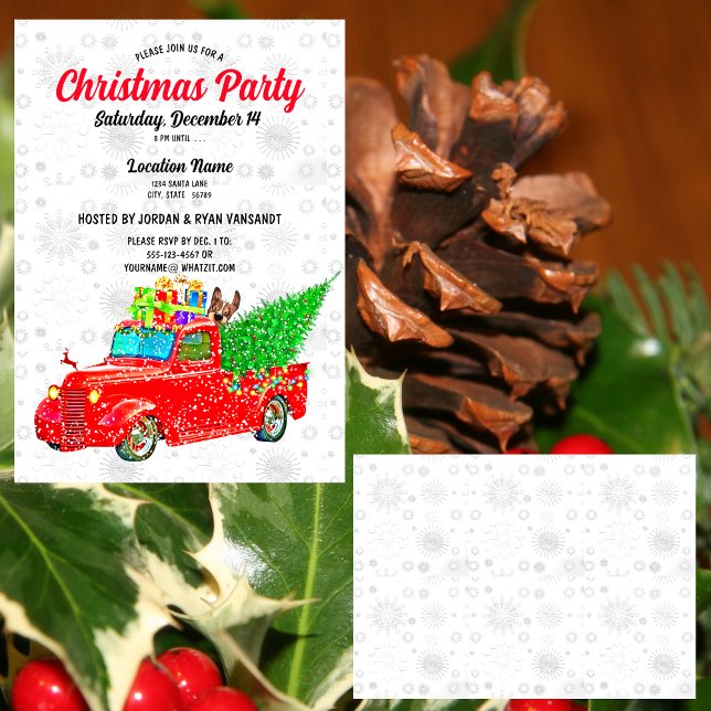 Convite Red Truck White Snow Tree Festa Xmas (Criador carregado)