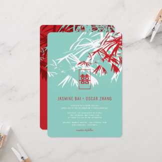 Convite Red & Turquoise Bamboo deixa casamento chinês Zen