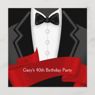 Convite Red Tuxedo significa Red Black aniversário de 40 a