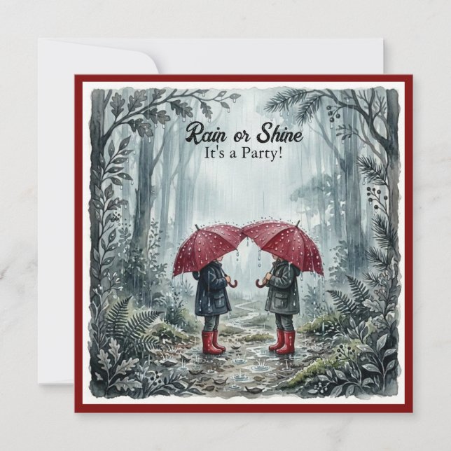 Convite Red Umbrella Rain or Shine Birthday Invitation (Frente)