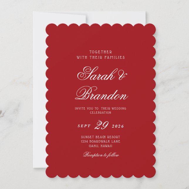 Convite Red Valentines Minimalist Script Wedding (Frente)