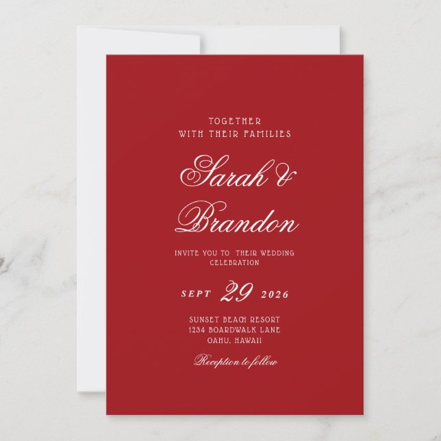 Convite Red Valentines Minimalist Script Wedding (Frente)