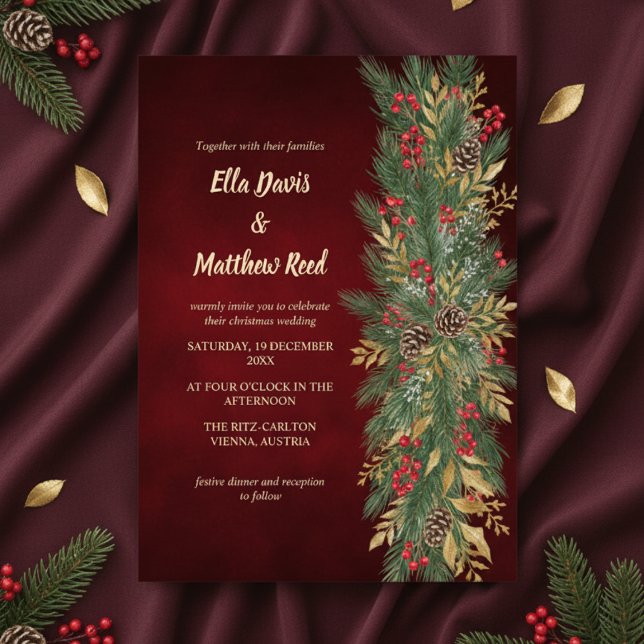 Convite Red Velvet Christmas Botanical Wedding Invitation (Red Velvet Christmas Botanical Wedding Invitation)