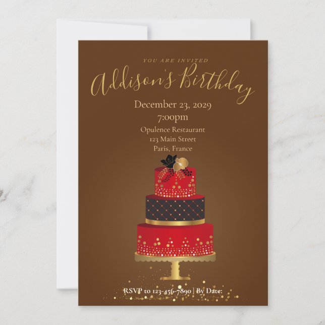 Convite Red Velvet Custom Birthday Invitation Card (Frente)