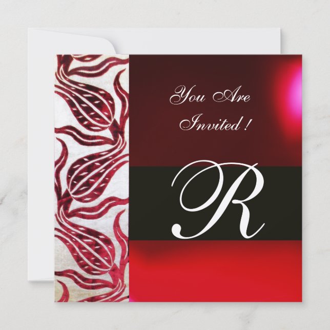 Convite RED VELVET TULIP MONOGRAM Burgundy Champagne White (Frente)