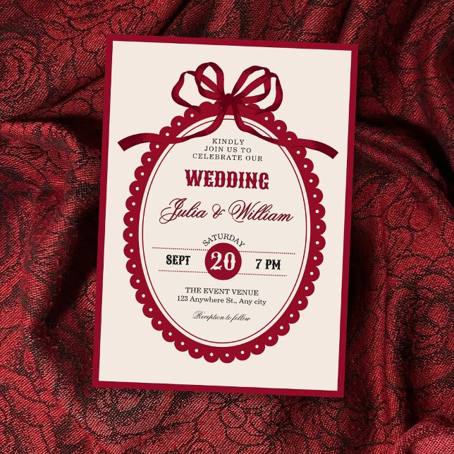 Convite Red vintage bow wedding (Criador carregado)