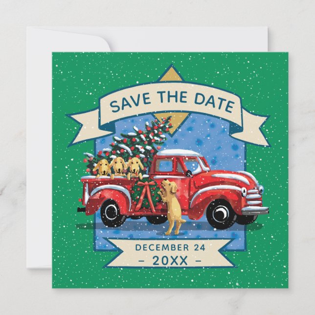 Convite Red Vintage Truck Dog Festa de Natal (Frente)
