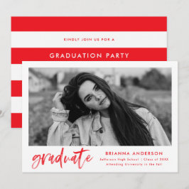 Convite Red Watercolor Brush Script Graduation Party