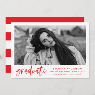 Convite Red Watercolor Brush Script Graduation Party