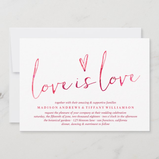 Convite Red Watercolor Love is Love Gay Weding (Frente)