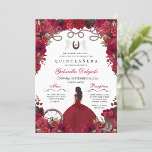 Convite Red Western Charra Princess Ranchero Quinceanera