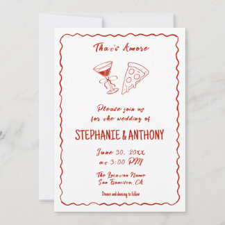 Convite Red Whimsical Pizza That's Amore Italian Wedding