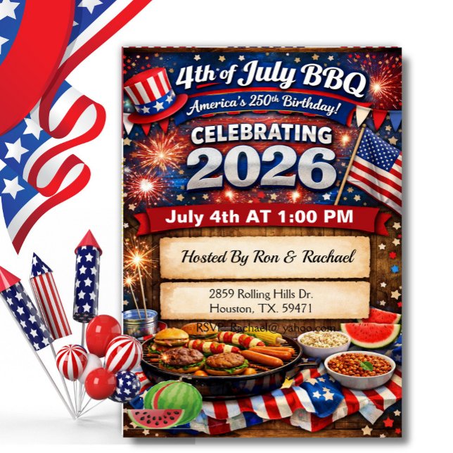 Convite Red White America's 250th 4th Of July BBQ (Criador carregado)