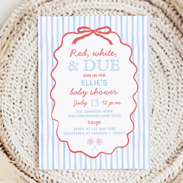 Convite Red White and Due Baby Shower Invitation (Criador carregado)