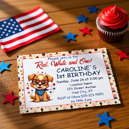 Convite Red White And One Patriotic Puppy Invitation