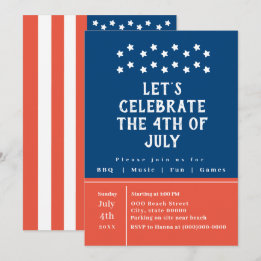Convite Red White Blue 4th do Partido Simple Classic