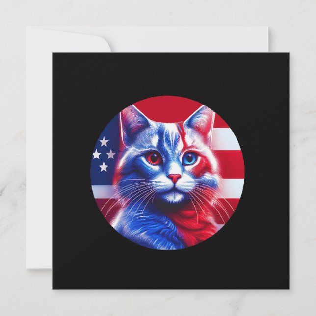 Convite Red White & Blue Cat With American Flag Background (Frente)