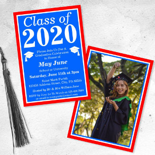 Convite Red White Blue Class of 2020 Graduation Photo