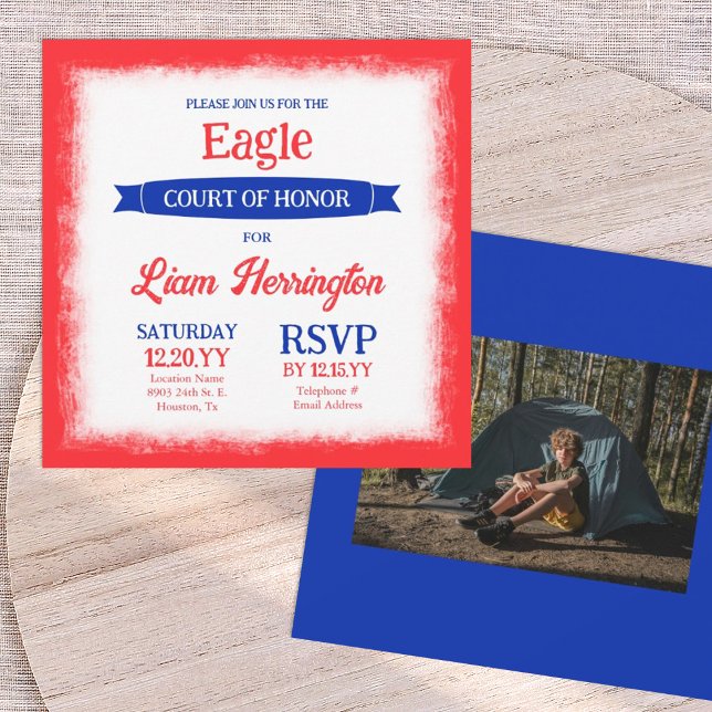 Convite Red, White & Blue Eagle Court of Honor Party (patriotic red white and blue eagle scout court of honor invitations and announcements)