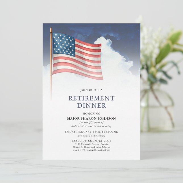 Convite Red White Blue Military American Flag Retirement (Em pé/Frente)