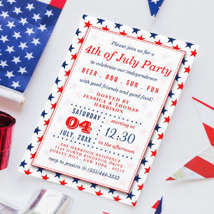 Convite Red, White & Blue Stars 4º da Festa de julho