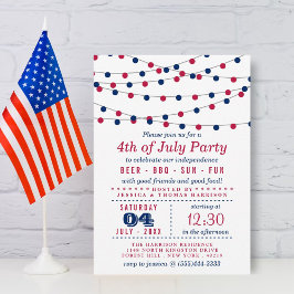 Convite Red, White & Blue String Lights 4th Of July Party