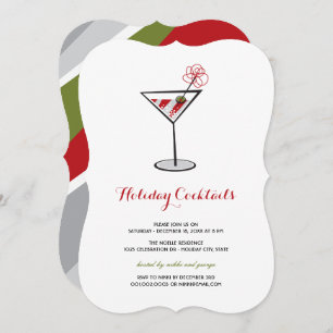 Convite Red White Cocktail Martini Modern Holiday Party