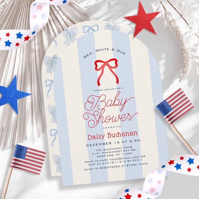 Convite Red White & Due Bow Stripes Boy Baby Shower (Criador carregado)