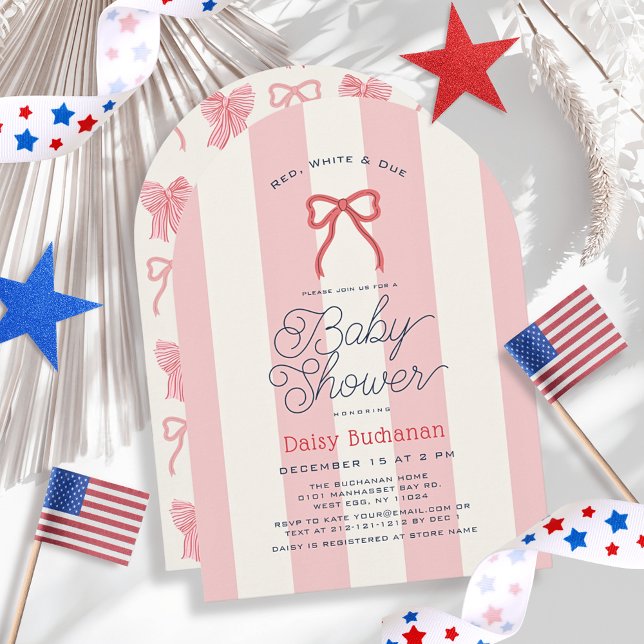 Convite Red White & Due Bow Stripes Girl Baby Shower (Criador carregado)