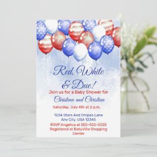 Convite Red White & Due Independence Day Baby Shower