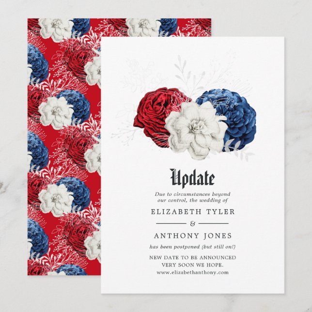 Convite Red White e Blue American Weding Update (Frente/Verso)