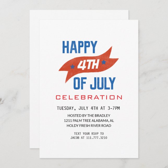 Convite Red White e Blue Dia da Independência do Quarto de (Frente/Verso)